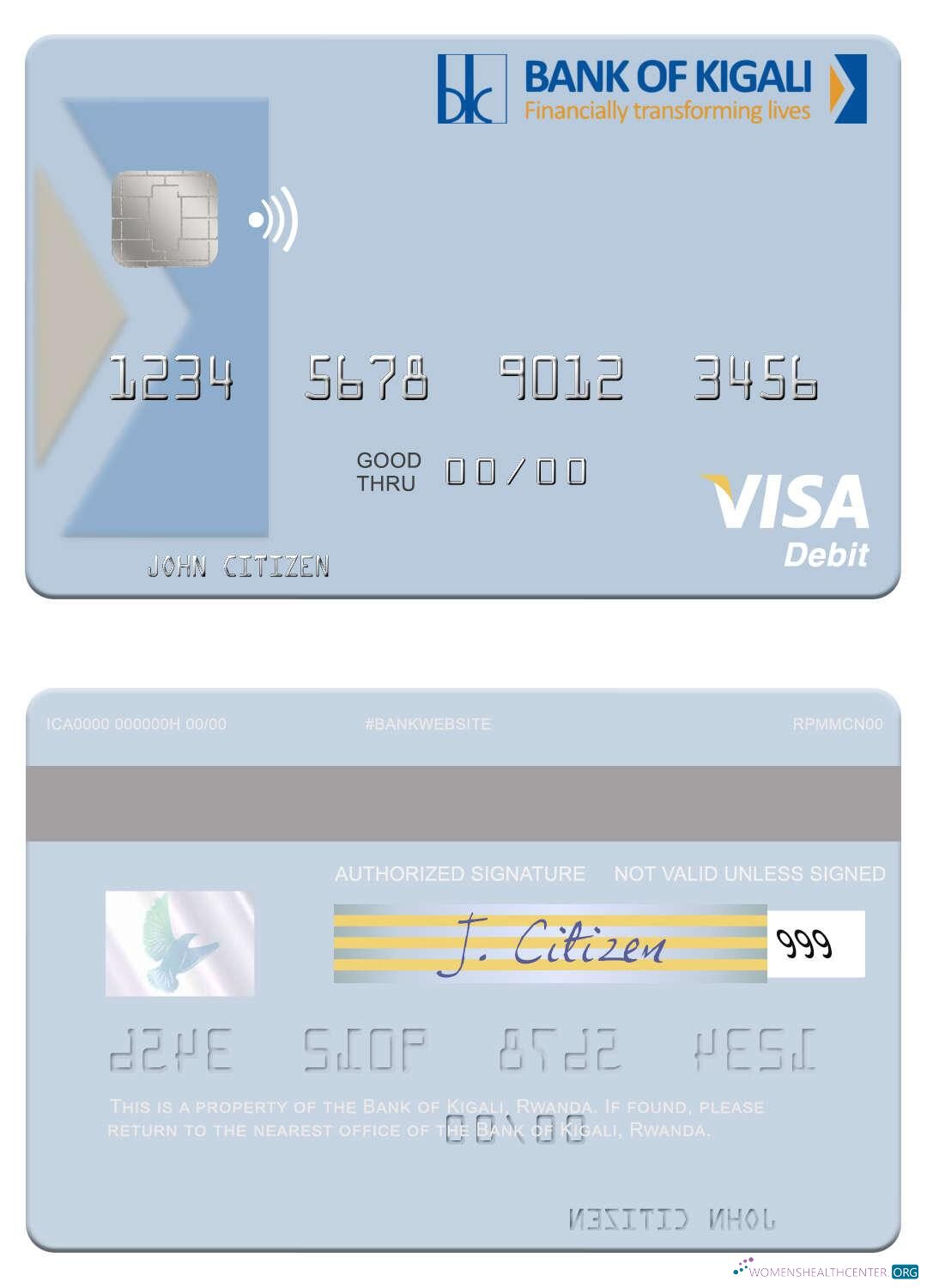 Download Rwanda Bank of Kigali visa debit card Photoshop template